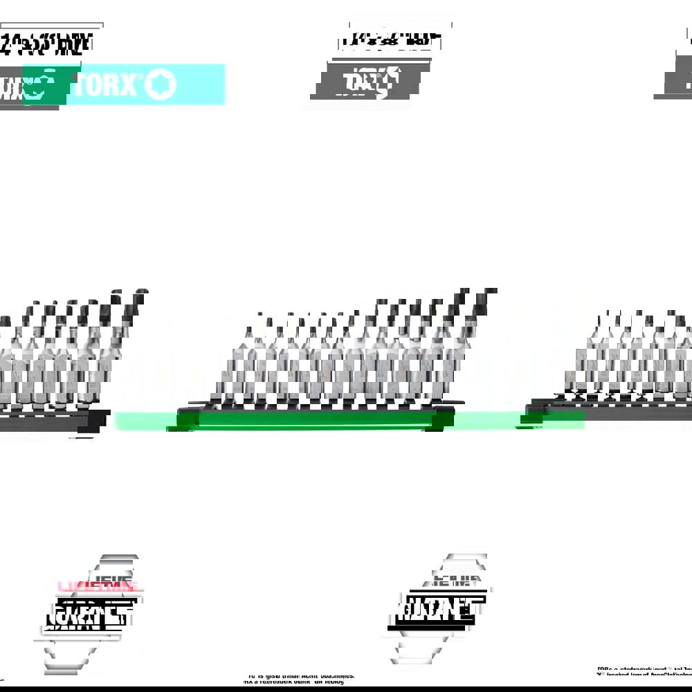 Hex & Torx Bit Socket Sets; Set Type: Torx Bit ; Minimum Set Torx Size: T8 ; Finish: Chrome ; Maximum Set Torx Size: T60 ; Measurement Type: Torx. ; Drive Size: 1/4; 3/8